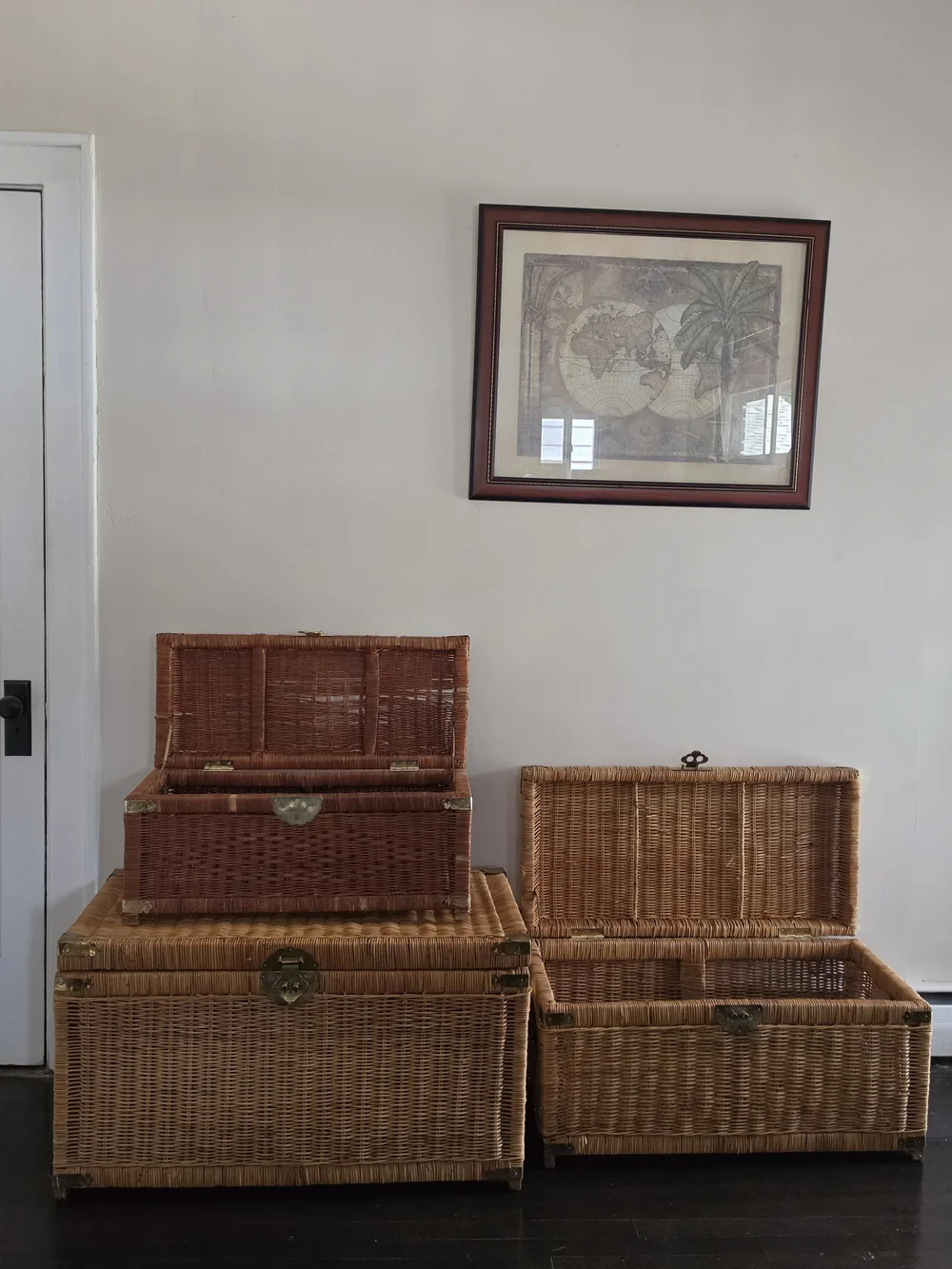 Made In Hong Kong..Woven Rattan Storage Trunk Set - Natural Brown